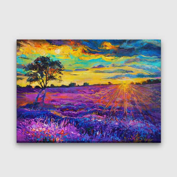Gün Batımında Mor Çiçek Tarlası Kanvas Duvar Tablosu 1957