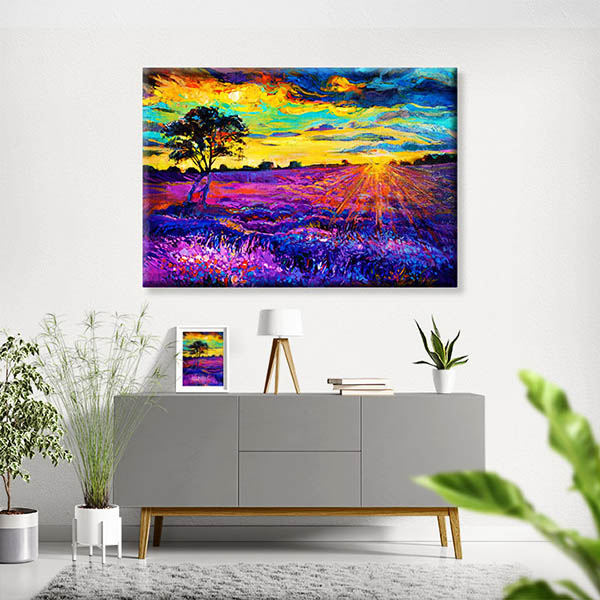 Gün Batımında Mor Çiçek Tarlası Kanvas Duvar Tablosu 1957