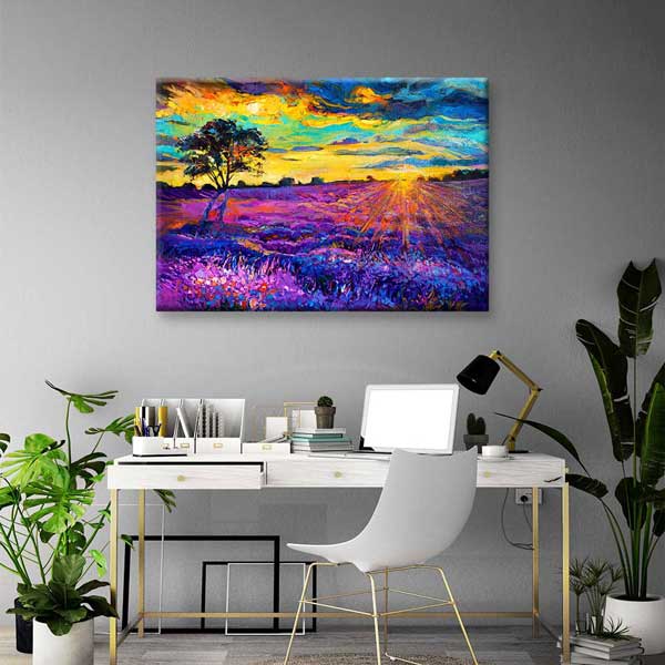 Gün Batımında Mor Çiçek Tarlası Kanvas Duvar Tablosu 1957
