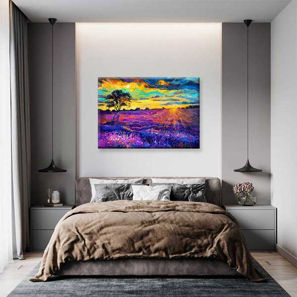 Gün Batımında Mor Çiçek Tarlası Kanvas Duvar Tablosu 1957