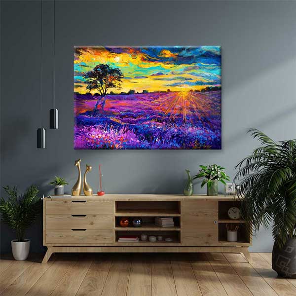 Gün Batımında Mor Çiçek Tarlası Kanvas Duvar Tablosu 1957