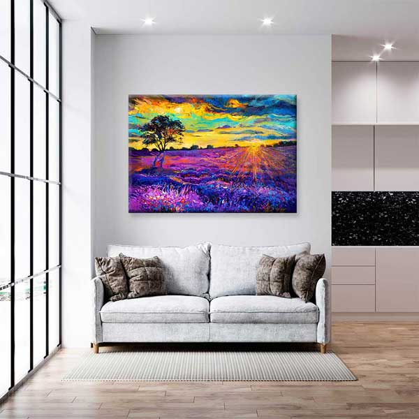 Gün Batımında Mor Çiçek Tarlası Kanvas Duvar Tablosu 1957