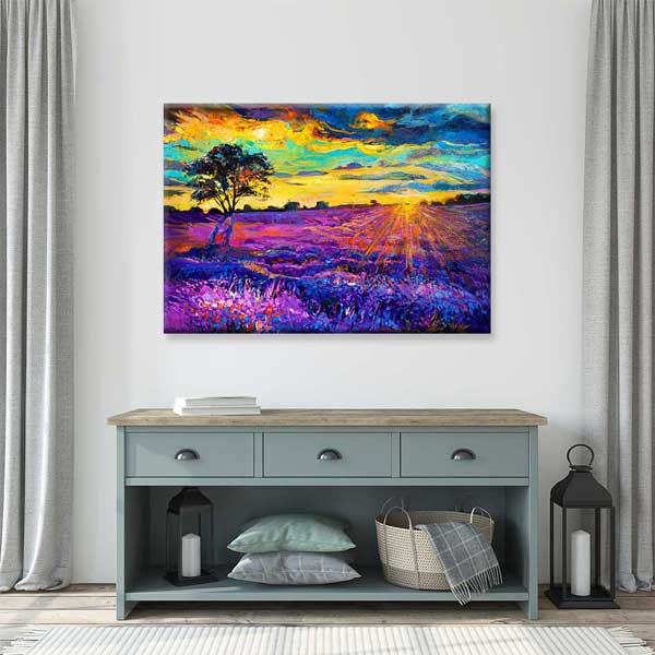 Gün Batımında Mor Çiçek Tarlası Kanvas Duvar Tablosu 1957