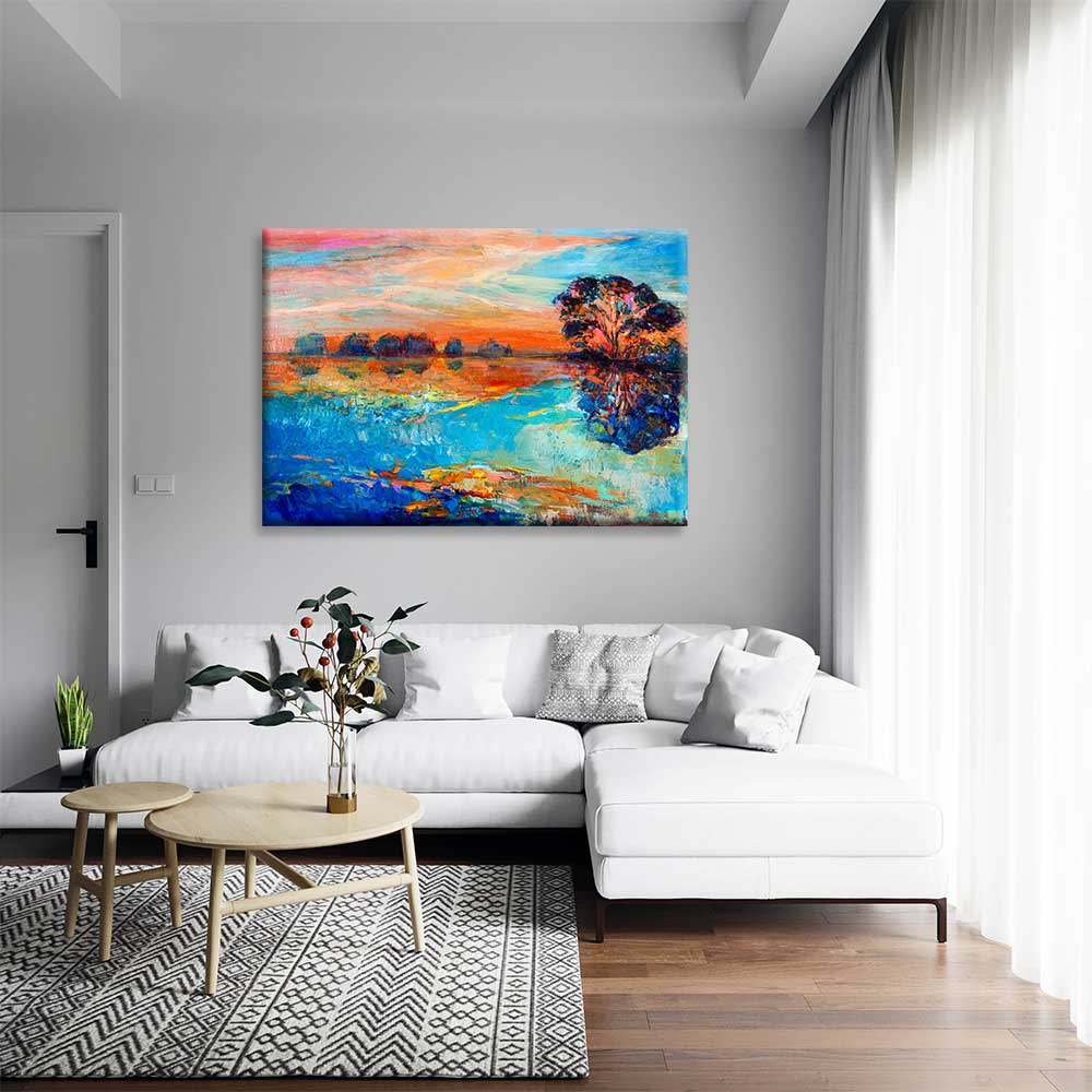 Renkli Gün Batımı ve Ağaç Yansıması Manzara Kanvas Tablo 2133