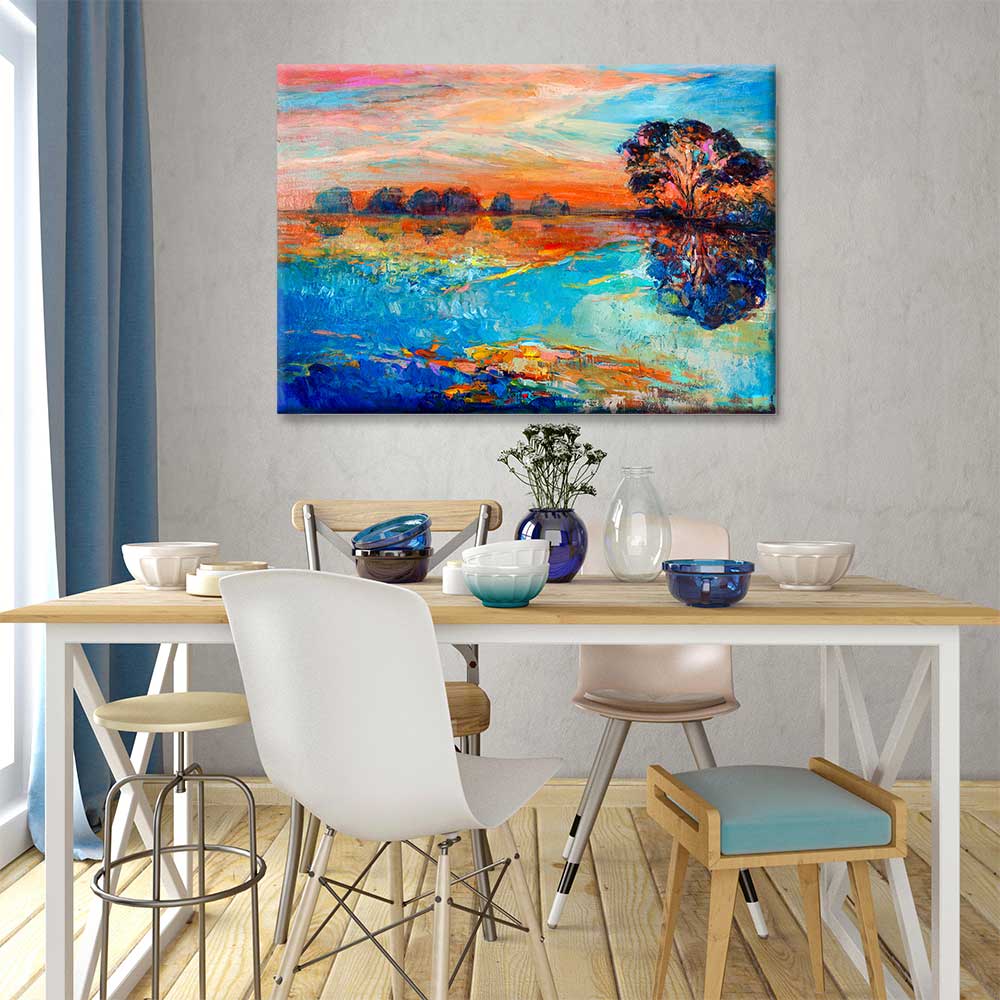 Renkli Gün Batımı ve Ağaç Yansıması Manzara Kanvas Tablo 2133