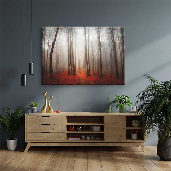 Sisli Ormanda Gün Işığı ve Sonbahar Yaprakları Kanvas Tablo 2178