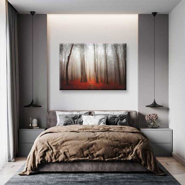 Sisli Ormanda Gün Işığı ve Sonbahar Yaprakları Kanvas Tablo 2178