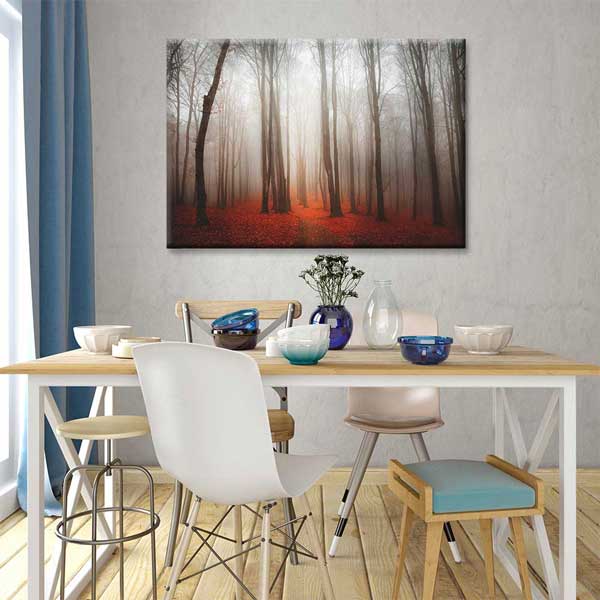 Sisli Ormanda Gün Işığı ve Sonbahar Yaprakları Kanvas Tablo 2178