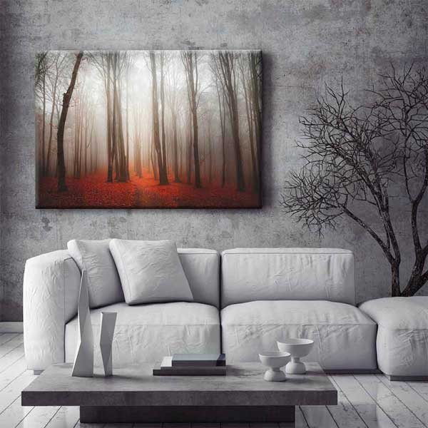 Sisli Ormanda Gün Işığı ve Sonbahar Yaprakları Kanvas Tablo 2178