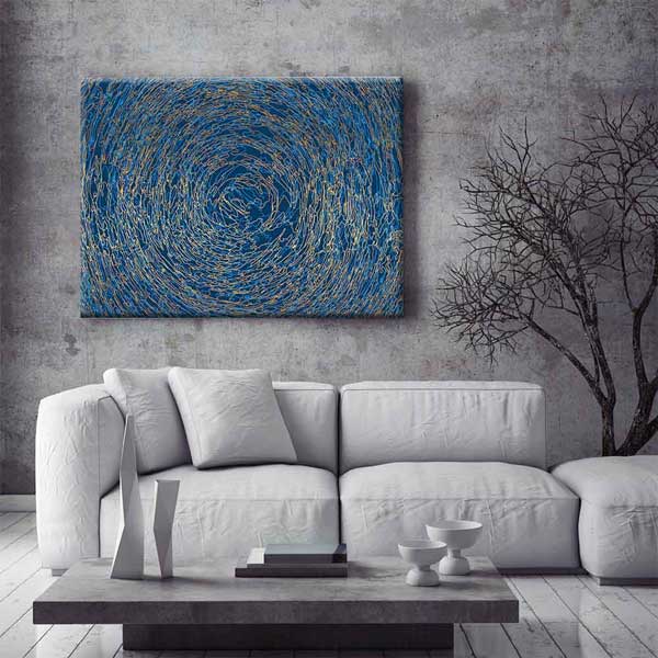 Mavi Spiral Dokulu Soyut Sanat Kanvas Tablo 4122