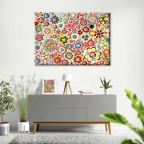 Renkli Soyut Çiçek Desenli Kanvas Tablo 4224