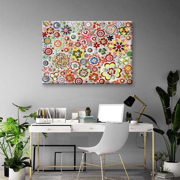 Renkli Soyut Çiçek Desenli Kanvas Tablo 4224