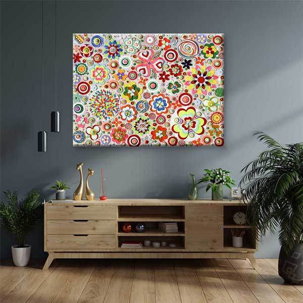 Renkli Soyut Çiçek Desenli Kanvas Tablo 4224