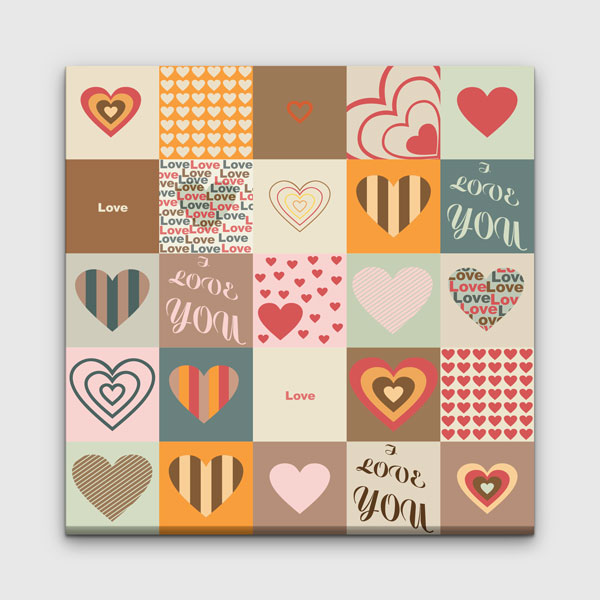 Love You Patchwork Kalpler Romantik Kanvas Tablo 4474