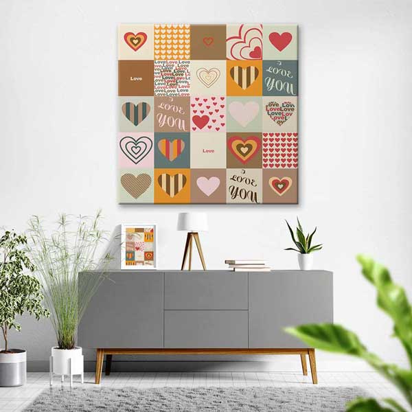 Love You Patchwork Kalpler Romantik Kanvas Tablo 4474
