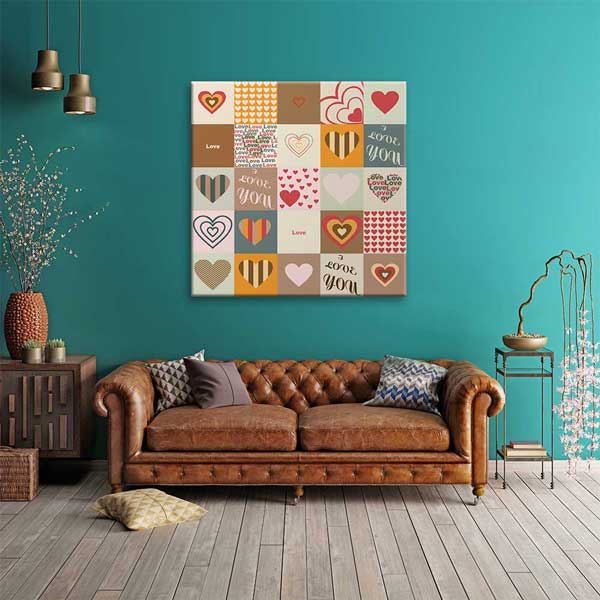 Love You Patchwork Kalpler Romantik Kanvas Tablo 4474