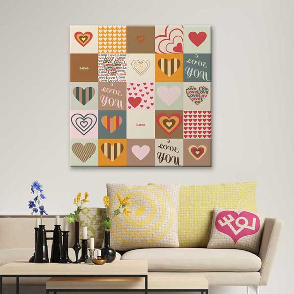 Love You Patchwork Kalpler Romantik Kanvas Tablo 4474