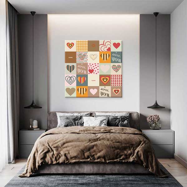 Love You Patchwork Kalpler Romantik Kanvas Tablo 4474