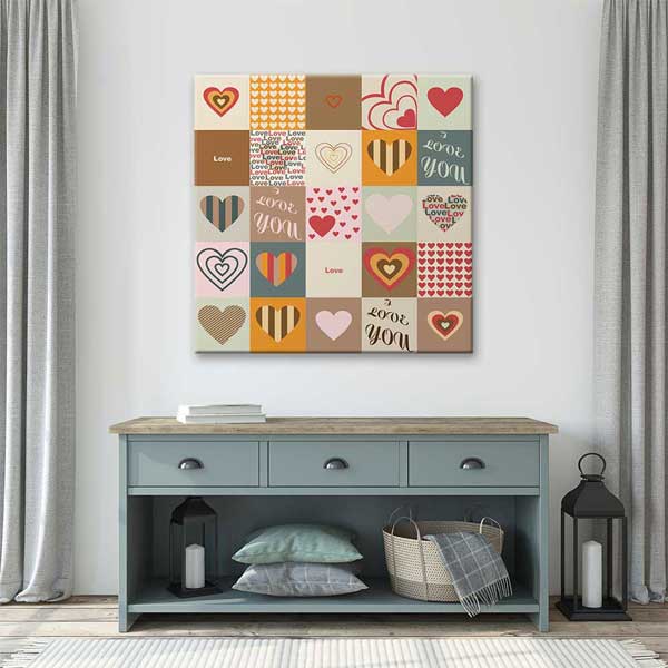 Love You Patchwork Kalpler Romantik Kanvas Tablo 4474