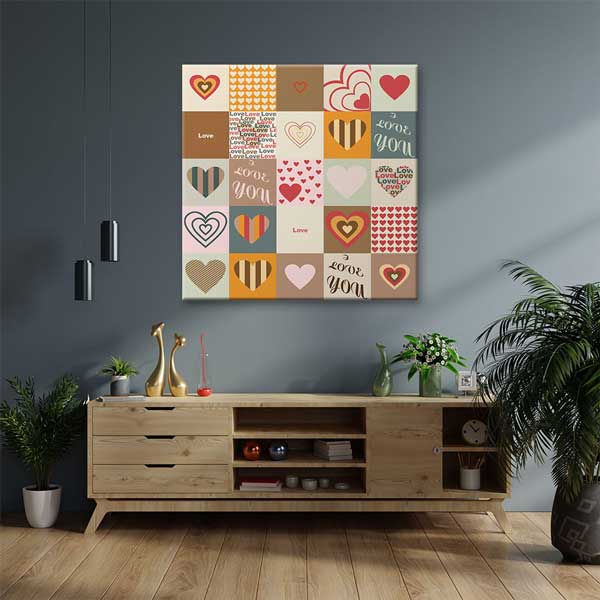 Love You Patchwork Kalpler Romantik Kanvas Tablo 4474