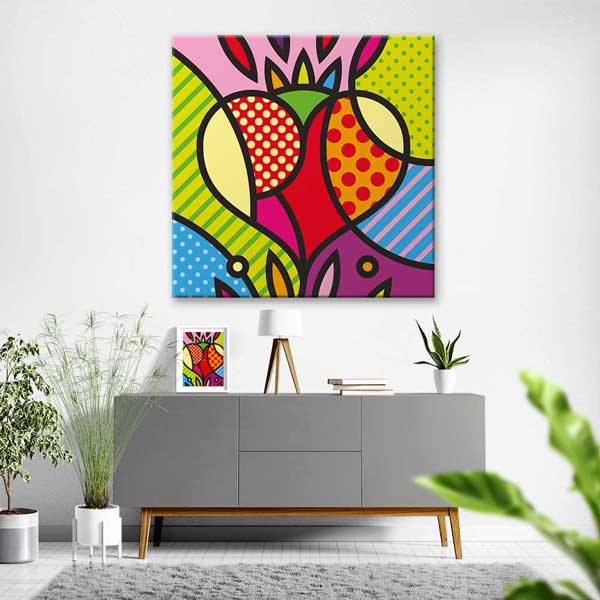 Pop Art Renkli Kalp Desenli Romantik Kanvas Tablo 4475