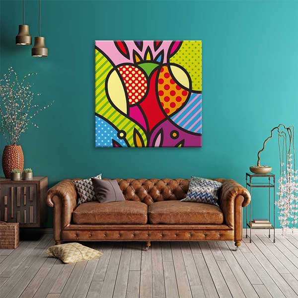Pop Art Renkli Kalp Desenli Romantik Kanvas Tablo 4475