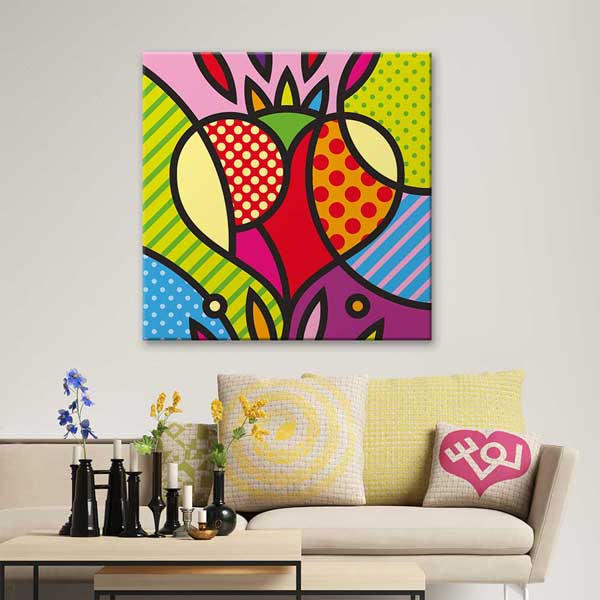 Pop Art Renkli Kalp Desenli Romantik Kanvas Tablo 4475