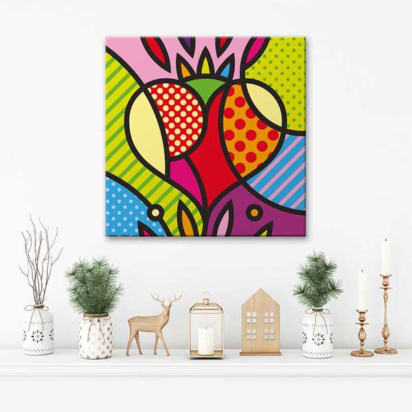 Pop Art Renkli Kalp Desenli Romantik Kanvas Tablo 4475