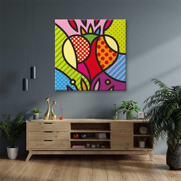 Pop Art Renkli Kalp Desenli Romantik Kanvas Tablo 4475