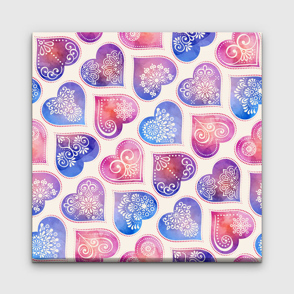 Pastel Desenli Kalpler Romantik Kanvas Tablo 4476