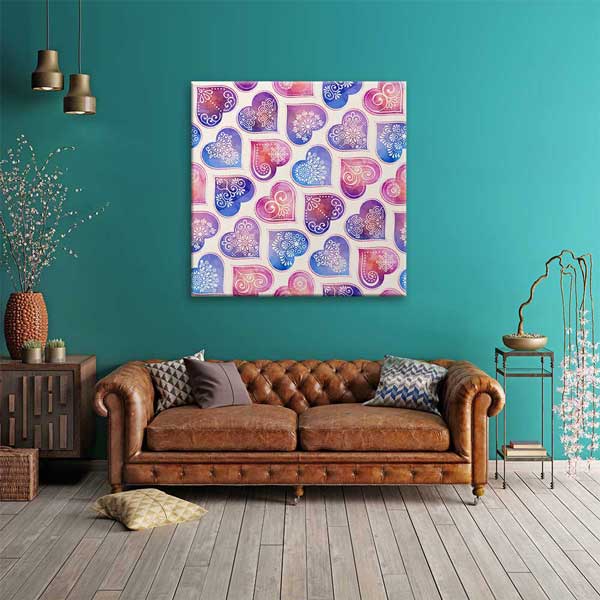 Pastel Desenli Kalpler Romantik Kanvas Tablo 4476
