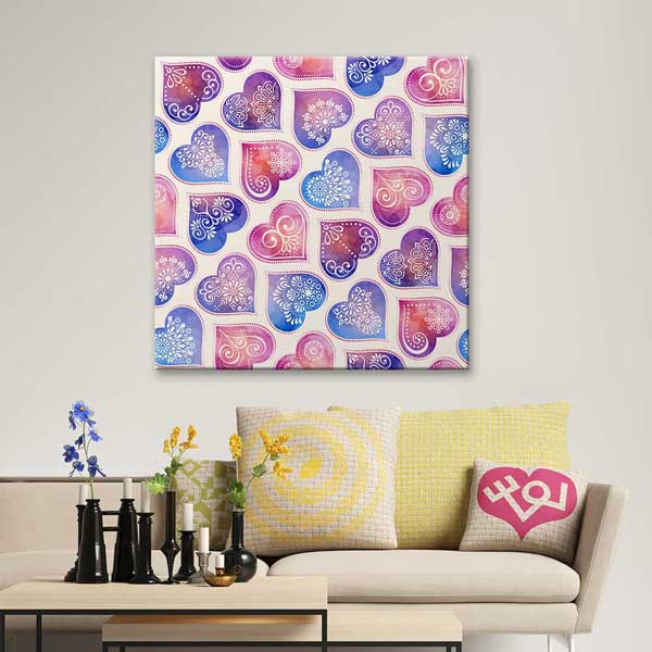 Pastel Desenli Kalpler Romantik Kanvas Tablo 4476