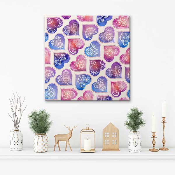 Pastel Desenli Kalpler Romantik Kanvas Tablo 4476