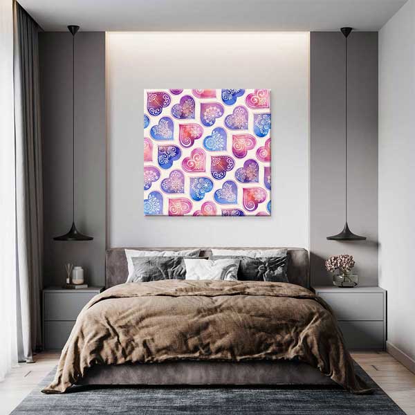 Pastel Desenli Kalpler Romantik Kanvas Tablo 4476