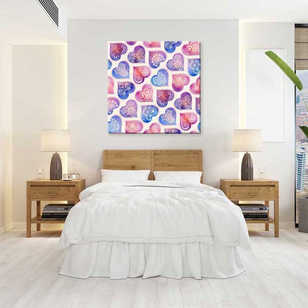 Pastel Desenli Kalpler Romantik Kanvas Tablo 4476