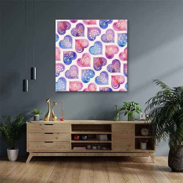 Pastel Desenli Kalpler Romantik Kanvas Tablo 4476