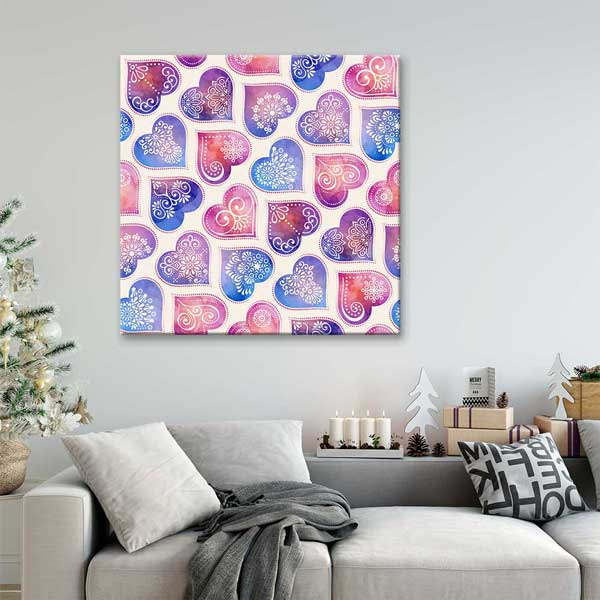 Pastel Desenli Kalpler Romantik Kanvas Tablo 4476