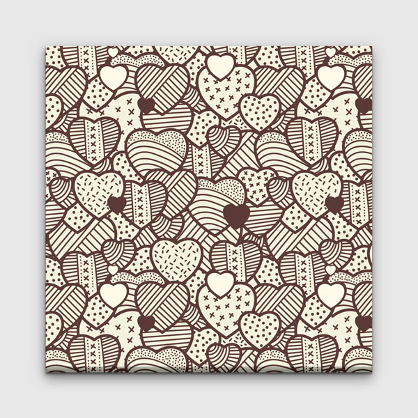 Vintage Çizim Kalpler Romantik Kanvas Tablo 4477