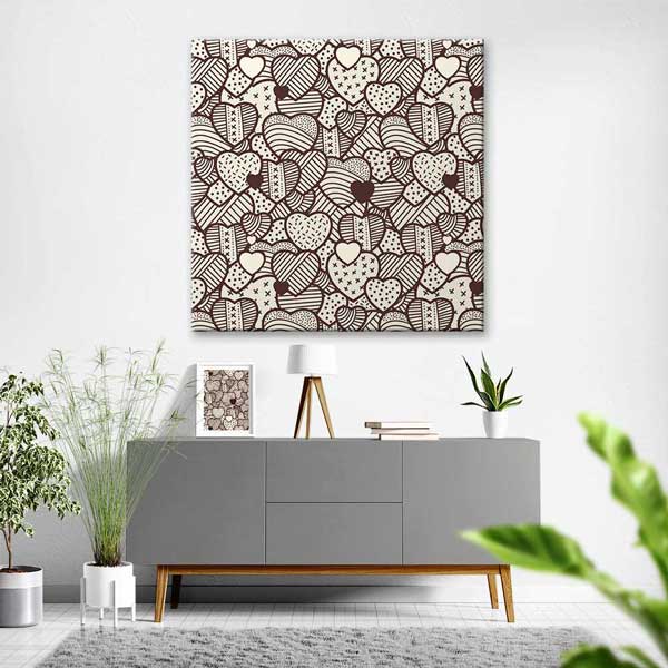 Vintage Çizim Kalpler Romantik Kanvas Tablo 4477