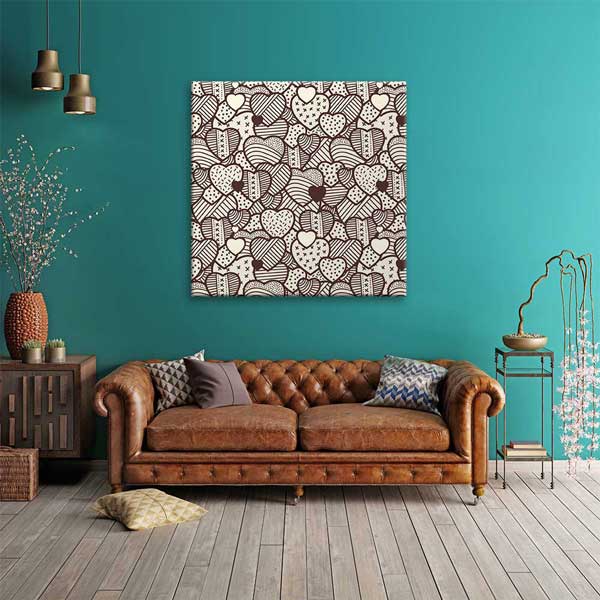 Vintage Çizim Kalpler Romantik Kanvas Tablo 4477