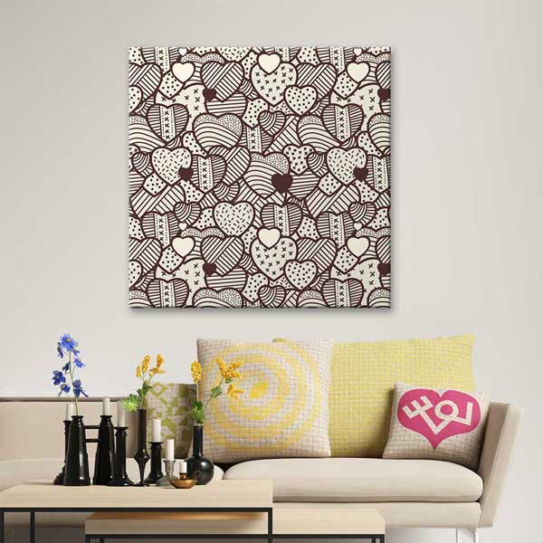 Vintage Çizim Kalpler Romantik Kanvas Tablo 4477