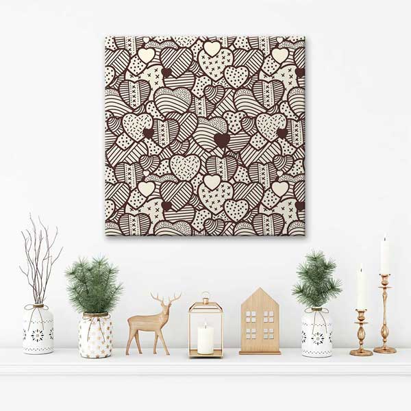 Vintage Çizim Kalpler Romantik Kanvas Tablo 4477