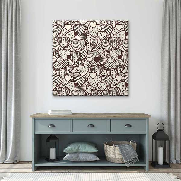 Vintage Çizim Kalpler Romantik Kanvas Tablo 4477