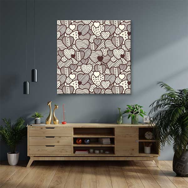 Vintage Çizim Kalpler Romantik Kanvas Tablo 4477