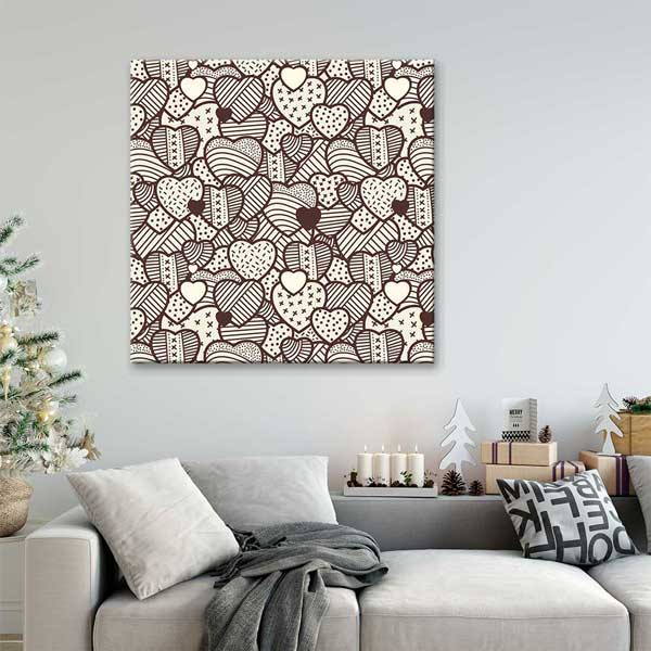 Vintage Çizim Kalpler Romantik Kanvas Tablo 4477