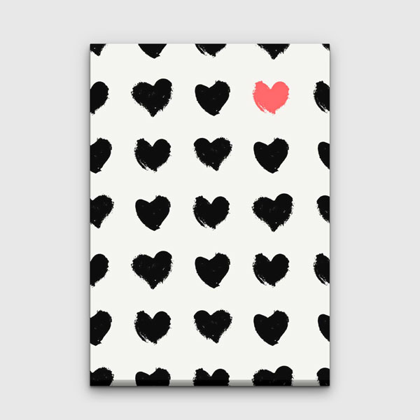 Minimal Siyah Kalpler Romantik Kanvas Tablo 4482