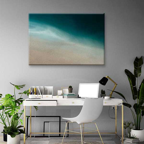 Minimal Turkuaz Deniz ve Kumsal Soyut Dokulu Duvar Tablosu 4577