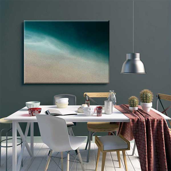 Minimal Turkuaz Deniz ve Kumsal Soyut Dokulu Duvar Tablosu 4577