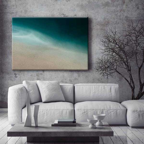 Minimal Turkuaz Deniz ve Kumsal Soyut Dokulu Duvar Tablosu 4577