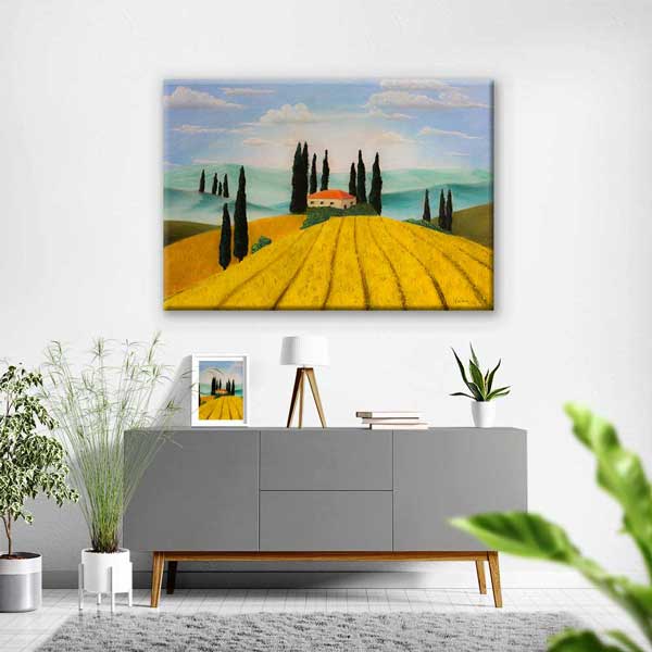 kanvas-tablo-4674-01 Toskana Esintili Çiftlik Evi Manzarası Kanvas Tablo 4674